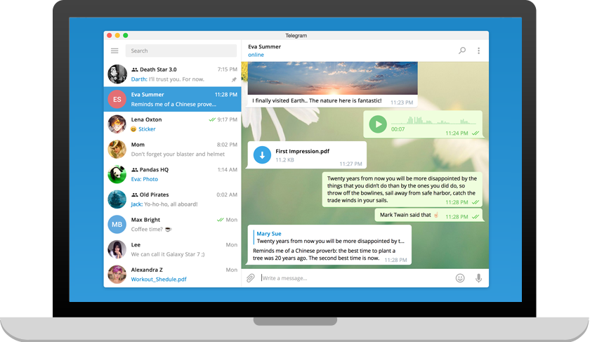 Telegram per Windows — anteprima interfaccia